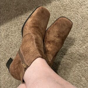 Franco Sarto Chestnut Brown Suede Ankle Booties